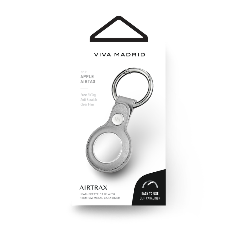 Viva Madrid Airtrax Leather Case Compatible with AirTag, Scratch Protective Skin Cover, Anti-Lost Holder with Key Ring Suitable for AirTag Bluetooth Tracker - Gray