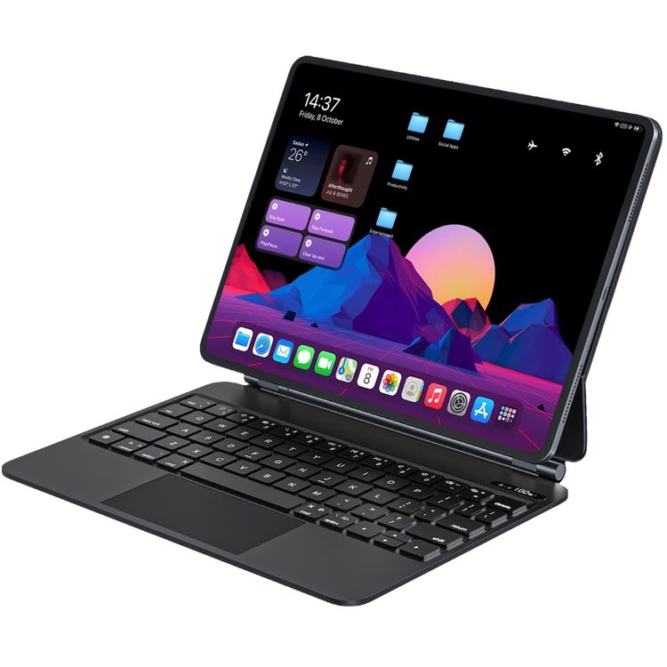 لوحة مفاتيح لاسلكية من باورولوجي لجهاز آيباد برو 13 بوصة (M4)، سعة بطارية 500 مللي أمبير/ساعة، وقت شحن ساعتان، منفذ شحن من النوع C، بلوتوث الإصدار 5.0، نطاق نقل يصل إلى 10 أمتار، أضواء RGB بـ 7 ألوان، سهولة الوصول إلى القلم - أسود