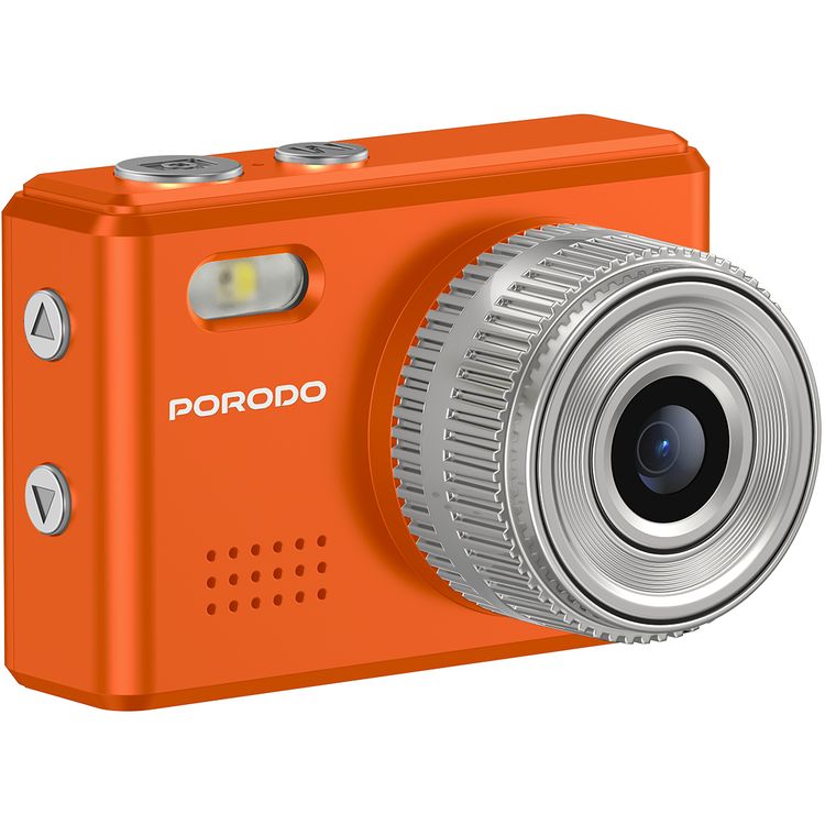 Porodo Mini Digital Camera with 0.96" HD Screen, 6 Color Filters, 2MP Photo Resolution, 1080 Pixels Video Resolution, 75-80 Minutes Operating Time, 200mAh Battery Capacity, Type-C Charging Port, Instant Webcam Function - Orange