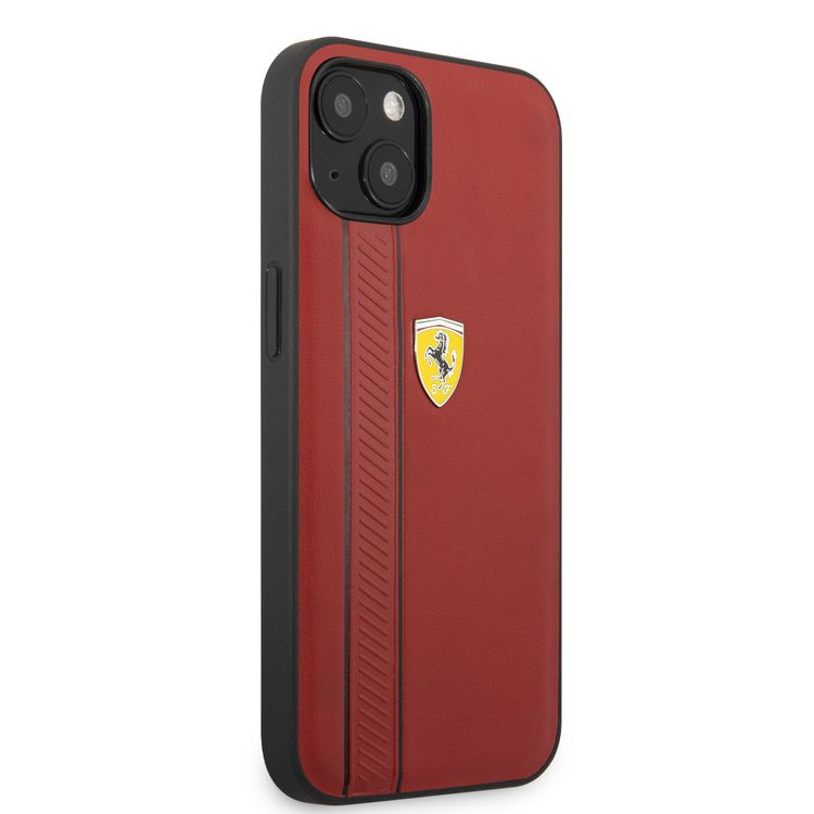 CG MOBILE Ferrari Genuine Leather Hard Case with Debossed Stripes Compatible for iPhone 13 (6.1") Shock & Scratches Resistant, Easy Access to All Ports