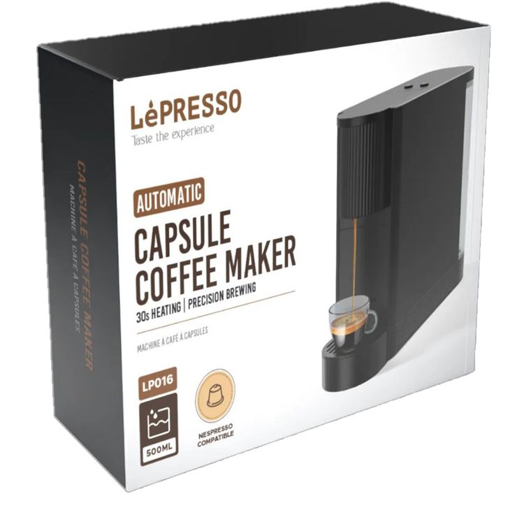 LePresso Automatic Capsule Coffee Maker, Nespresso Compatible, 1200 W Rated Power, Fast Heating in 30 Seconds, Precision Brewing, Black