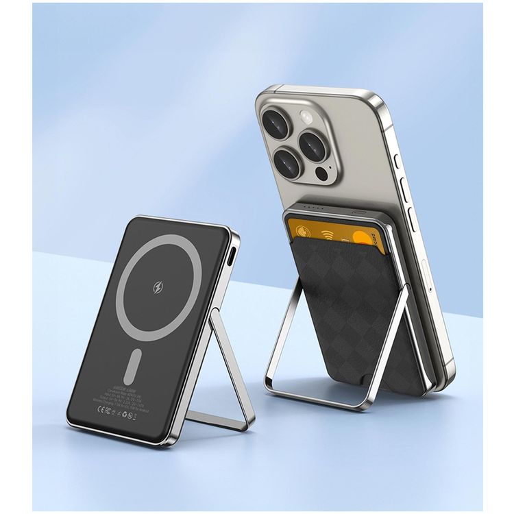 باور بانك جرين ليون مورينو 5000 مللي أمبير، حامل بطاقات مدمج، تصميم فائق النحافة، معتمد للاستخدام على الطائرات، متوافق مع ماغ سيف - أسود