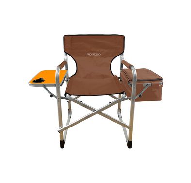 Porodo Lifestyle Outdoor Folding Director Chair with Cooler Bag & Side Table, Cup Holder, 600DPE Fabric & Aluminum Tube Material, 120kg Max Load Capacity, Anti-Slip Base, Foldable Design - Brown