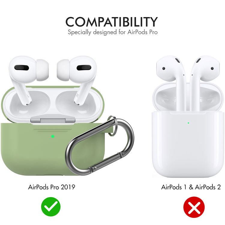 AhaStyle PT-P1_MG Full Cover Silicone Keychain Case for Airpods Pro  Anti-Scratch and Drop Shock Protection Cover - Avocado Green