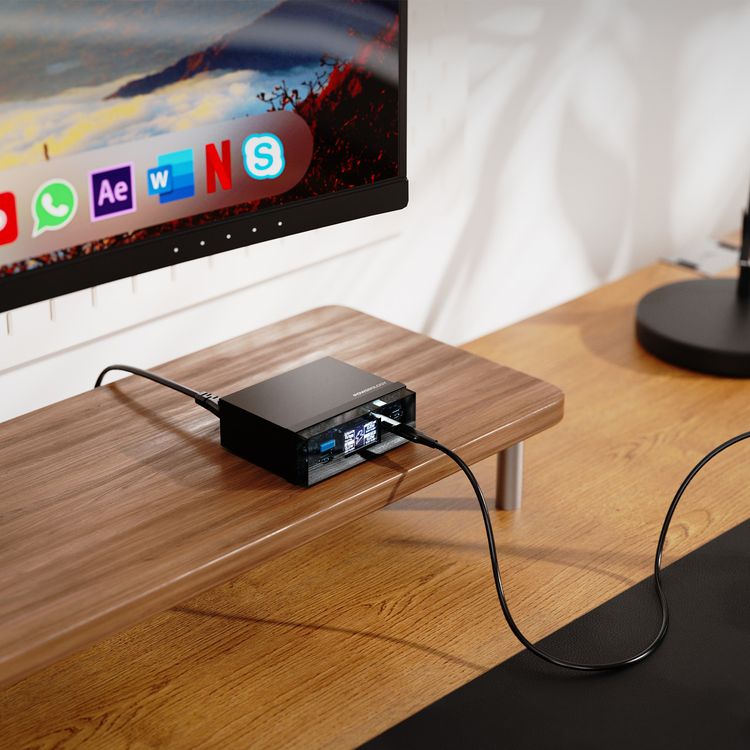 Powerology Power Hub Desktop Charging Station with ×3 USB-C & ×1 USB-A Ports, PD 65W, QC 3.0, Universal Compatibility, Digital Display - Black