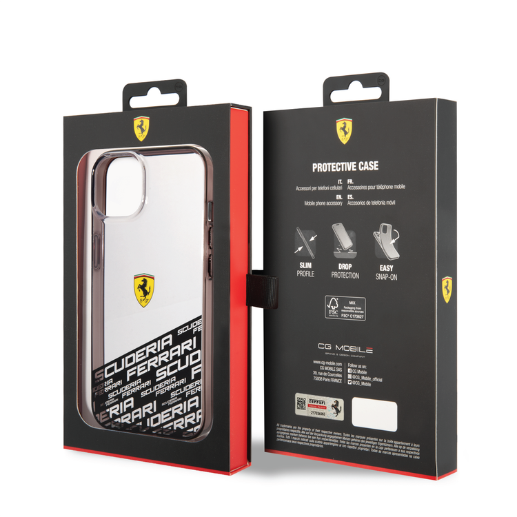 Ferrari PC/TPU IML Case with Bottom Scuderia Allover Print iPhone 14 Compatibility - Silver