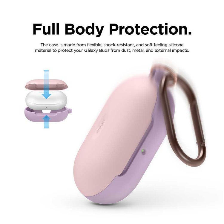 Elago Galaxy Buds Silicone Hang Case, Full Protection, Supports Wireless Charging, Anti-Slip Gel Pad, Durable Carabiner, Shockproof