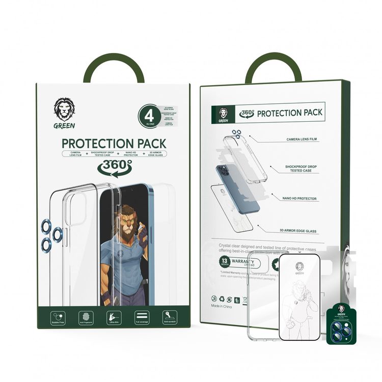 Green Lion 4 in 1 360° Protection Pack for iPhone 13 Pro - Blue