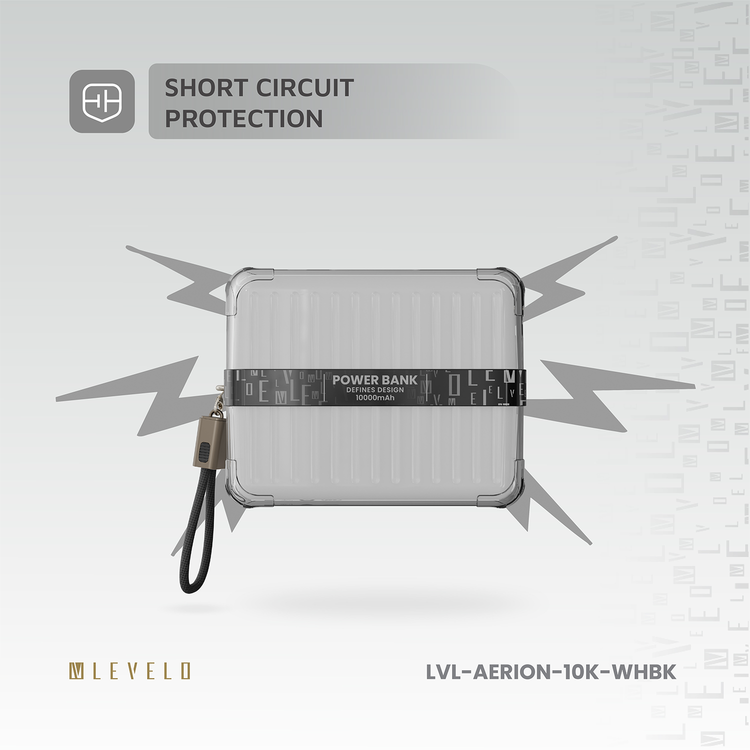 Levelo  Aerion Portable 10000mAh Power Bank with Luggage Design, LED Display, Over Current Protection, Lithium-ion Battery, Grip Cable, Fast Charging Support - White / Black  