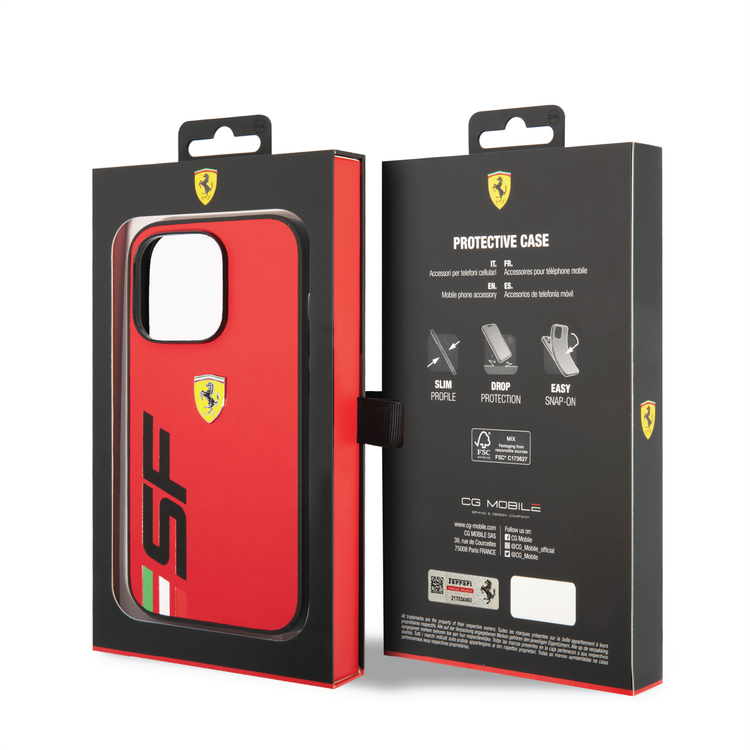Ferrari PU Leather Case with Printed Big SF Logo iPhone 14 Plus Compatibility - Red