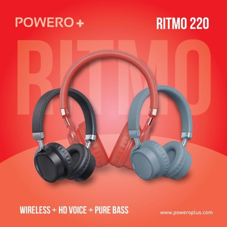 Powero+ Ritmo 220 Bluetooth Wireless Over-Ear Headphones with Pure Bass & Voice Prompt - Ergonomic Design Bluetooth 5.0 Headset - Multi Function Buttons - Siri Enabled - Red
