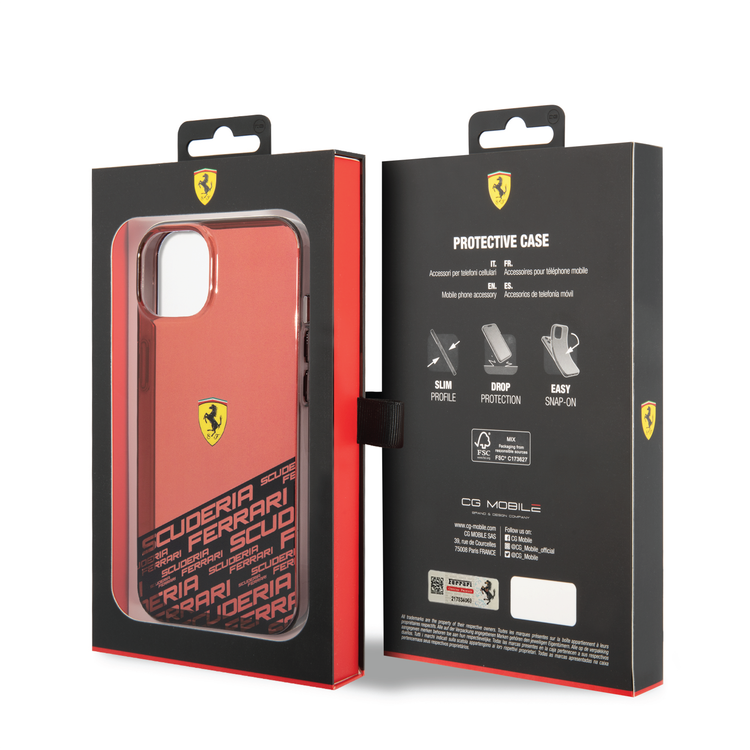 Ferrari PC/TPU IML Case with Bottom Scuderia Allover Print iPhone 14 Compatibility - Red
