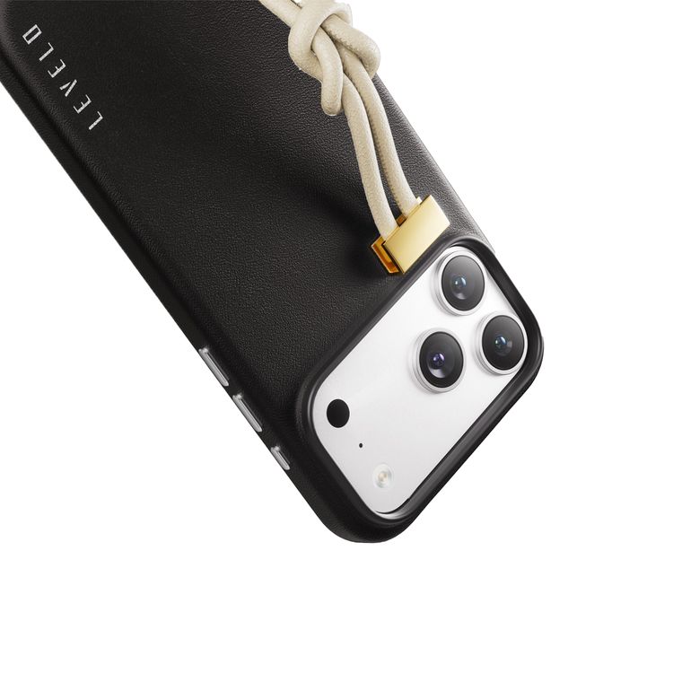 Levelo Polaris PU Leather Case with Wrist-Strap Grip for iPhone 17 Pro Max, Microfiber Inner Lining, Raised Bezels for Camera & Screen, Shock-Resistant Bumper, Drop-Tested - Black