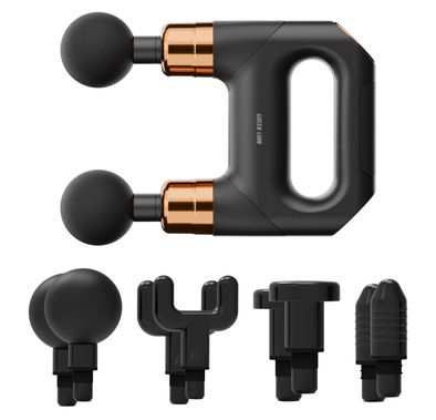 Green Lion Dual Head Massage Gun with 4×Double Massage Heads (Ball/U-Shaped/Flat/Bullet Heads), 45 Min Working Time, 6×Speed Levels, 3200 RPM Motor, Ergonomic Handle, Quiet Operation, Portable Handheld Body Massager for Neck, Shoulders, Back, Legs Pain Relief - Black