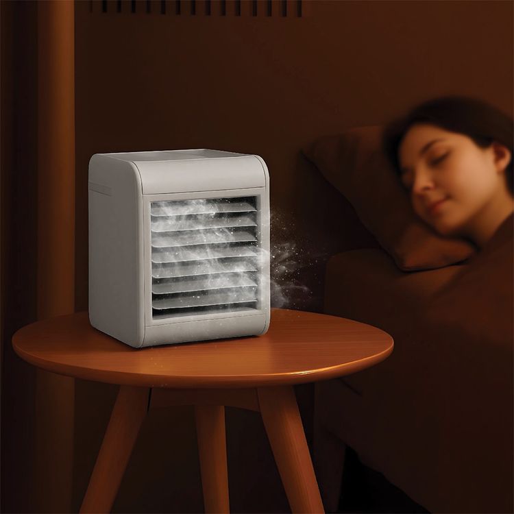 Green Lion Desktop Air Cooler with Turbo Cool Mode, 3 Levels Fan Speed, 8 LED Light Modes, Up to 8 Hours Working Time, 400mL Capacity, 10W Power, 2800-3000 RPM Range, Adjustable Airflow, USB-C Input Port - Gray