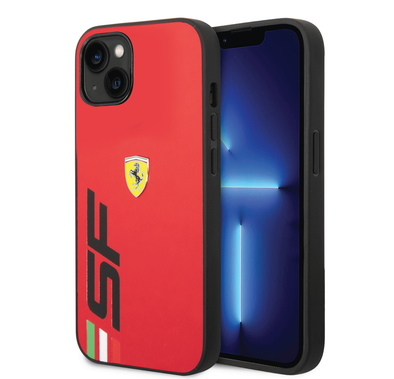 Ferrari PU Leather Case with Printed Big SF Logo iPhone 14 Plus Compatibility - Red