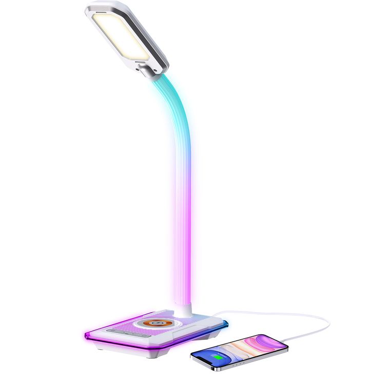 Porodo Gaming E-Sports Desk Lamp with Charging Base, Viewing Angle Adjustment, Colorful Light Adjustment, Brightness Levels, Plug & Play, 10W Max Wireless Output - White