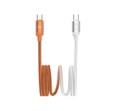 كابل Green Lion Duo Color Braided USB-C إلى USB-C بسرعة نقل بيانات 480Mbps، بطول 1 متر، متوافق مع الحواسيب المحمولة، للشحن والمزامنة، موصل بغطاء من سبائك الألومنيوم، تصميم متدرج بلونين - برتقالي