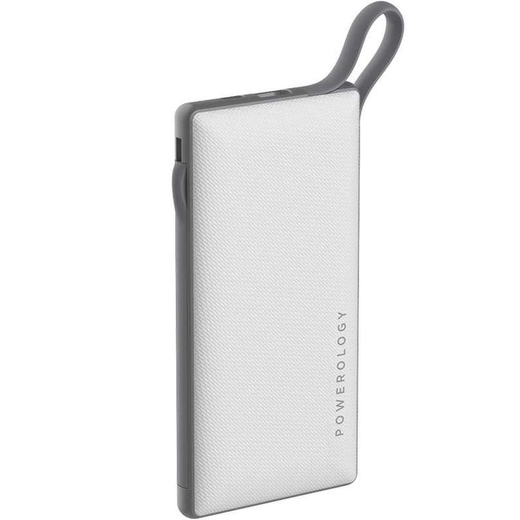 Powerology 6 in 1 Power Bank Station 10000mAh With Built-in Cable, Portable Power Bank, 1 Rapid Recharging Station, Type C Charging Ports - White