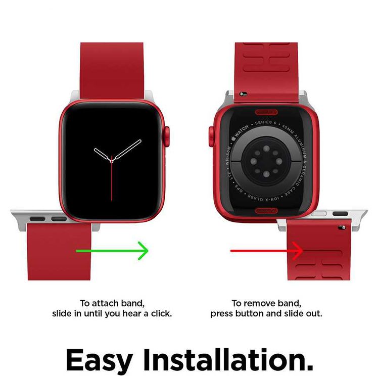 Elago Premium Fluoro Rubber Strap, Fit & Comfortable Replacement Wrist Band, Adjustable Straps Compatible for Apple Watch 44mm - Red