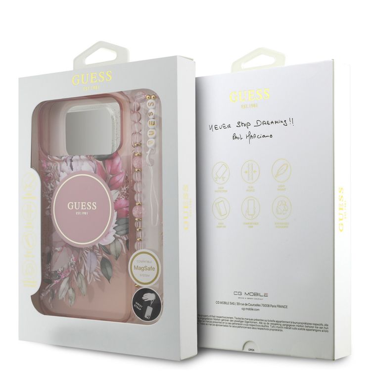 جراب MagSafe IML مزين بنقشة الزهور وحامل للآيفون 17 برو ماكس، سهل التركيب، تغليف مستدام، قبضة مريحة، حماية من السقوط، تصميم نحيف وخفيف الوزن - وردي.