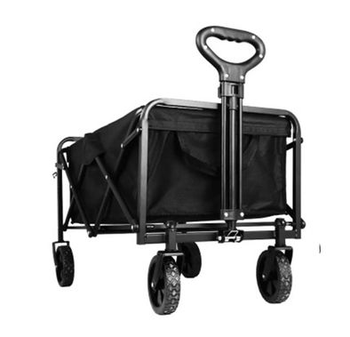 Green Lion Folding Wagon Cart with 100kg Load Capacity, Fast Set-Up & Fold, Adjustable Handle, Foldable - Black