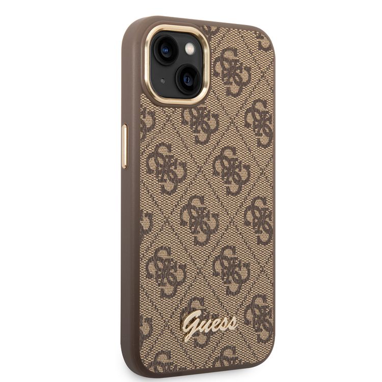 Guess PC/TPU 4G PU Case with Metal Camera Outline & Buttons iPhone 14 Compatibility - Brown
