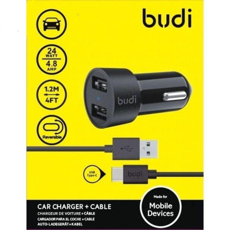 Budi Car Charger + Cable 24W - Black