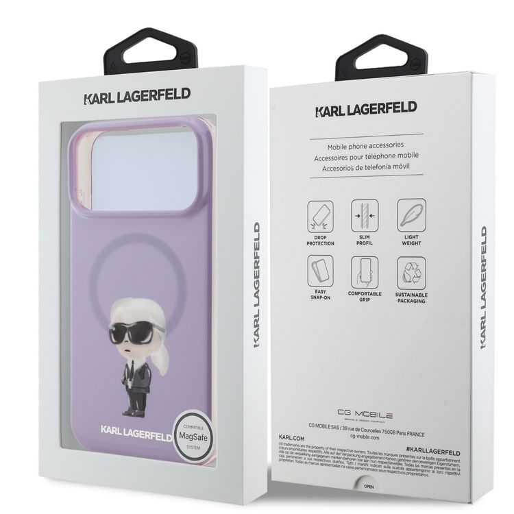 Karl Lagerfeld MagSafe IML Case with Aquarelle Karl Head for iPhone 17 Pro Max, Drop Protection, Slim Profile & Lightweight Design, Easy Snap-On, Comfortable Grip, Sustainable Packaging - Purple