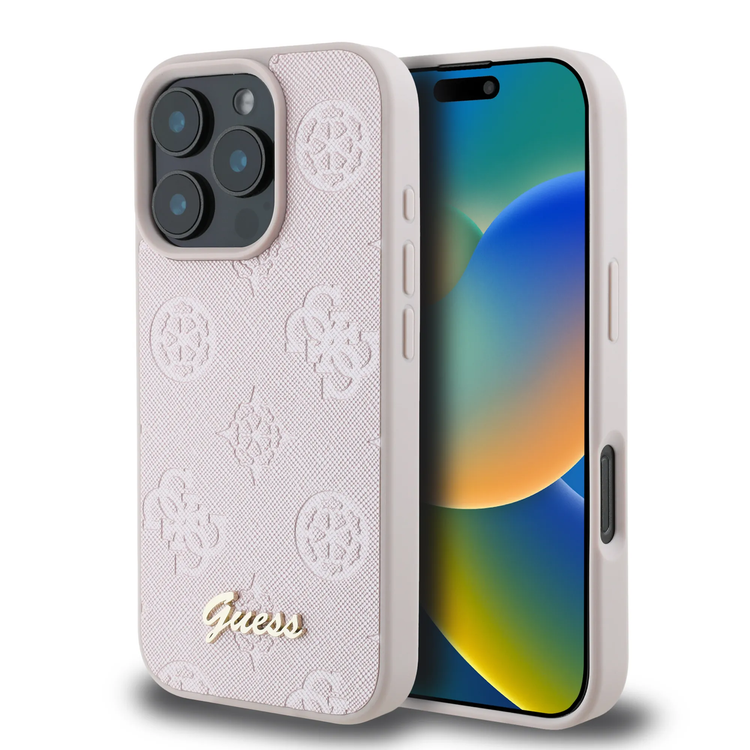 Guess Peony Hard Case for iPhone 16 Pro Max with Slim & Lightweight Design, Super Durable Materials, Comfortable Grip, Drop Protection - Pink