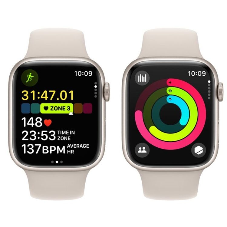 Apple Watch Series 9 [GPS  45mm] with Starlight Aluminum Case & Starlight Sport Band | S/M
