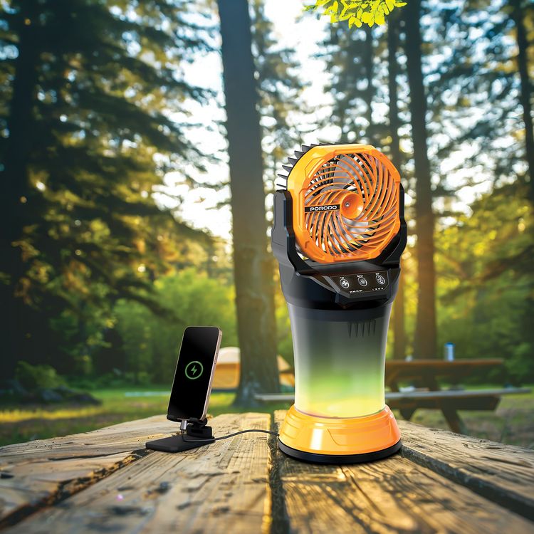 Porodo FreshPulse Portable Misting Fan with Cool Spray, 15000mAh Battery Capacity, 4-5 Hours Charging Time, 2L Water Tank Capacity, 98 Hours Working Time, 50 Lumens Brightness, Remote Control, RGB Lighting - Orange / Black