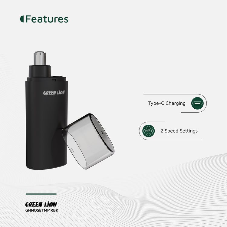 Green Lion Nose Pro Nose & Ear Trimmer with 2 Speed Settings, 360° Rotating Head, Detachable Cutter, 150mAh Battery, 100 Minutes Working Time & 90 Minutes Charging Time, Safety Protection - Black