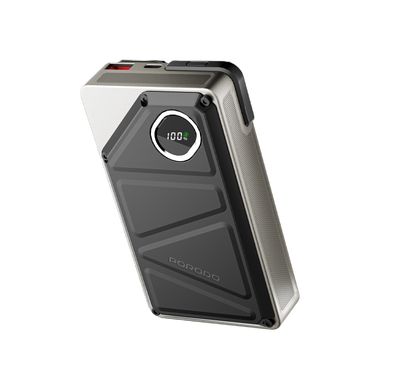 باور بانك بورودو 2x Type-C، بقدرة 20000 مللي أمبير، 2.4 أمبير لايتنينج، مخرج USB-A بقوة 22.5 وات، PD 20 وات، شاشة رقمية، شحن متزامن - أسود