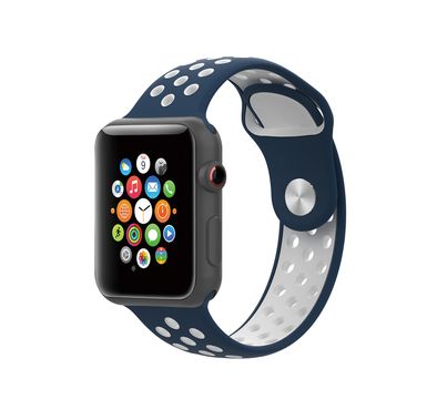 Porodo iGuard Sport Silicone Watch Strap for Apple Watch 45/44mm, Dual Color Design, Compatible with SE, Series 7, 6, 5 & 4, Breathable & Comfortable, Adjustable Strap - Blue / White