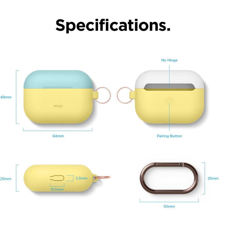 جراب Elago Duo معلق لسماعات Apple Airpods Pro - أزرق مرجاني علوي / أزرق ليلي ، أصفر كريمي سفلي