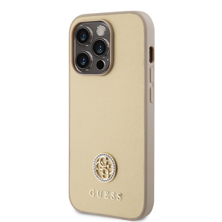 Guess PU Case with Metal 4G Strass Logo - Gold - iPhone 15 Pro