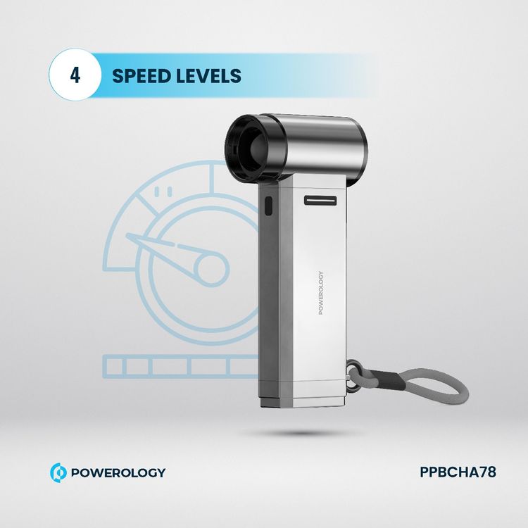 مروحة ومكنسة باورولوجي تيربو جيت مع 4 مستويات سرعة، مؤشر بطارية، تصميم محمي ببراءة اختراع، عمر بطارية ممتد، منفذ شحن Type-C - فضي