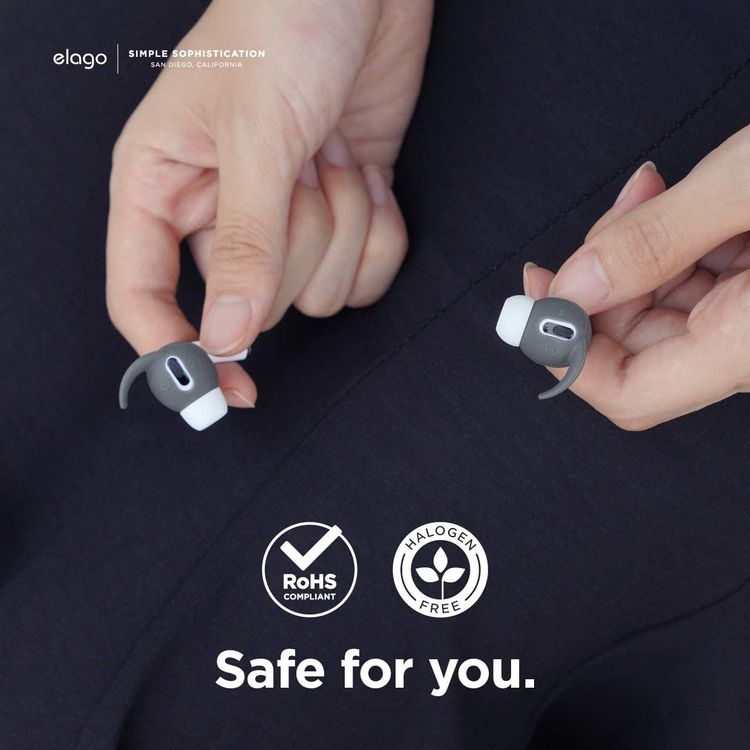Elago Earbuds Hook Cover, Protective Buffer for Apple AirPods Pro Suitable for Jogging, Cycling, Gym & Fitness Activities [4 Pairs: 2 Large + 2 Small] - Dark Gray