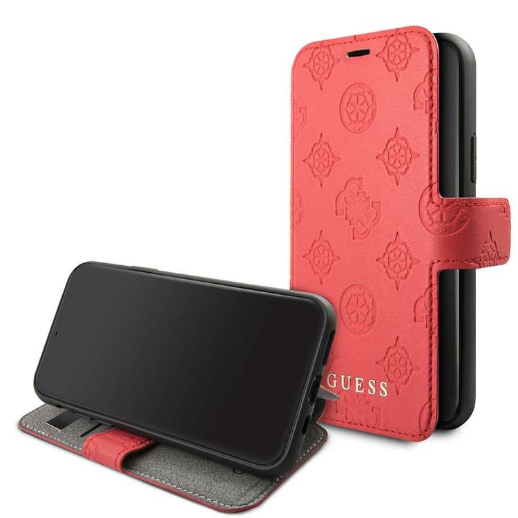 CG MOBILE Guess 4G Peony Booktype PU Leather Phone Case Compatible for iPhone 11 Pro (5.8") Mobile Case with Card Holder Inside Officially Licensed - Red