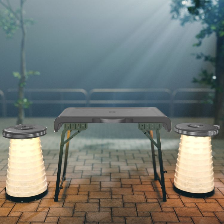 Porodo Camping Foldable Desk and LED (White/Yellow) Stool Set - Grey