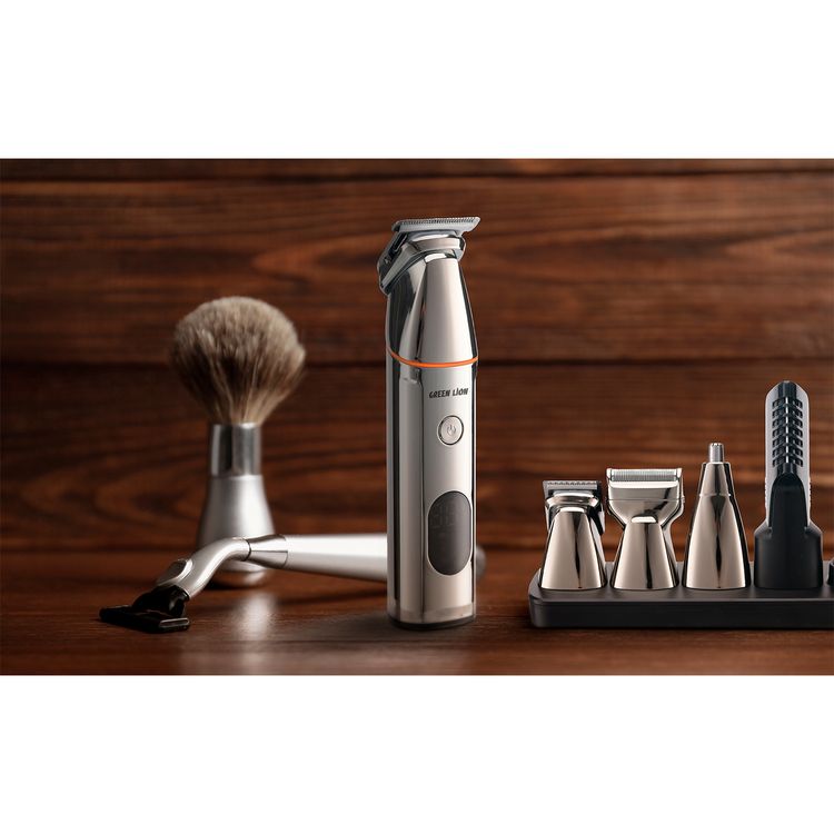 Green Lion 5-in-1 Multi-Function Hair Clipper Set with Multifunctional Replaceable Heads, LED Display, Cord and Cordless Functionality, 90 Minutes Working Time, Waterproof - Black