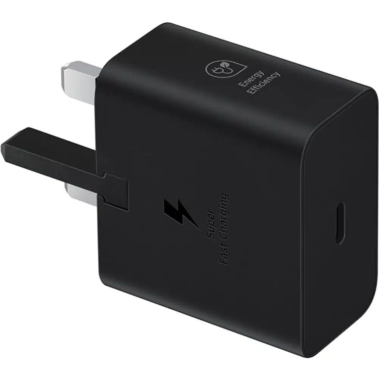 محول USB-C PD 25 وات من سامسونج، 3 دبابيس، يدعم الشحن السريع للغاية بقوة 25 وات - أسود 