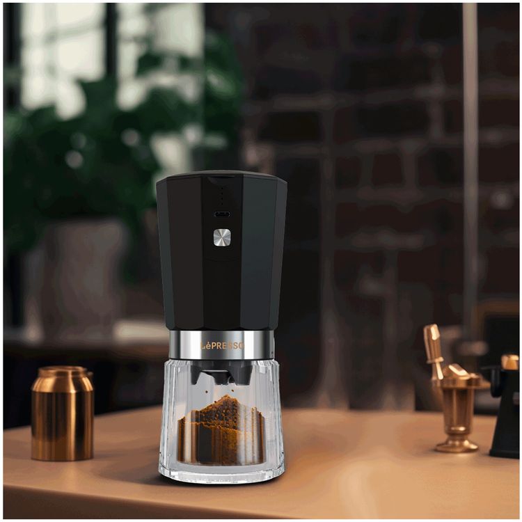 LePresso Rechargeable Coffee Grinder with 35g Capacity, 40 Cups per a Single Charge, 420ss High-Grade Steel, 800mAh Battery, 18W Rated Power - Black
