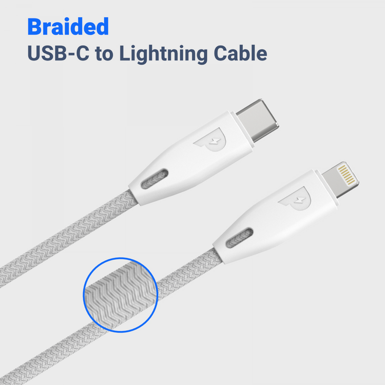 Powerology Fast Charging Cable, [MFi Certified] USB C to Lightning Braided Fast PD Charge 2 meter / 6.6 feet with iPhone 12 Pro Max/12 Mini/12, 11 Pro Max/11 Pro/11, XS Max/XS/XR/X, 8 Plus/8 (White)