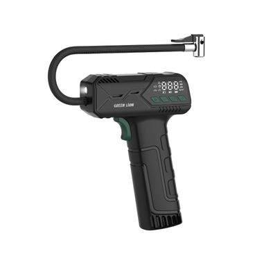 Green Lion Hyper Air Tyre Inflator with 150 PSI High Pressure, Quick Inflation, Multi-Nozzle Adapters, Digital Gauge, Preset & Manual Modes, Built-in LED Light, 51cm Flexible Hose, 50W Power, USB-C Charging Port, <85 dB Noise Level, 17mm Noise Level - Black