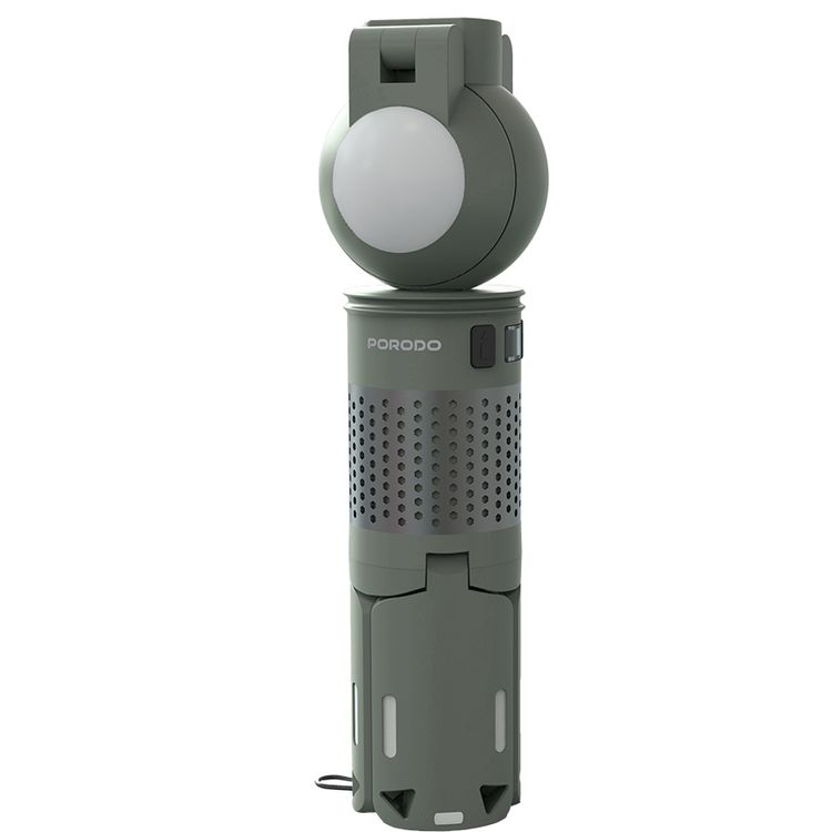 Porodo Foldable LED Camping Lantern with Brightness Control, 7800mAh Battery Capacity, Multi-Angle Illumination, Top Spotlight Beam, Warm Reading Mode, Adjustable Telescopic Rod, Multi-Scene Mounting - Green