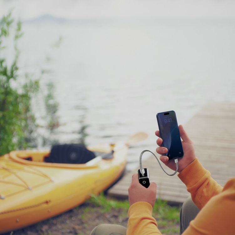 Powerology 15000mAh Mini Power Bank with Multiple Charging Ports, Universal Compatibility, Advanced Safety Features, Smart TFT Display, Built-in USB-C Cable - Gray