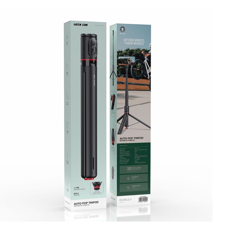 Green Lion Auto Pop Tripod with Magnetic Remote Control, Adjustable Phone Clip,  Multi-Angle Adjustment, ABS + Aluminum Alloy Material, Stable Tripod - Black