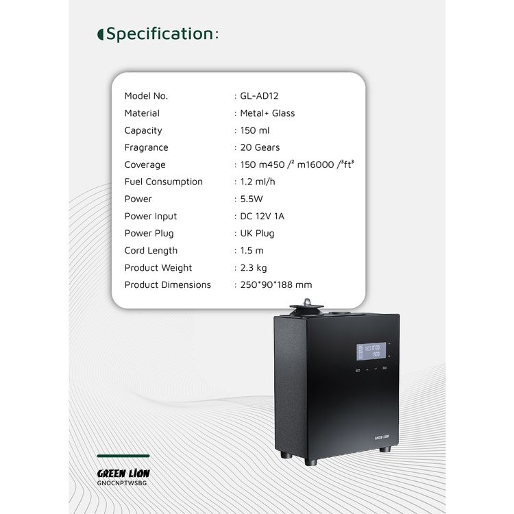Green Lion Smart Scent Pro Fragrance Diffuser with Fragrance Bottle, Smart App Control, Quiet Operation, 5 Timer Settings, HVAC Connect, Aromatherapy, Wall-Mount, Security Lock - Black 